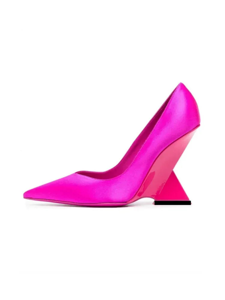 Summer 2024 New High Heels Thick Sole Thick Heel Lacquer Leather Shallow Mouth Pointed Fashion Sexy Women's Oversized Shoes