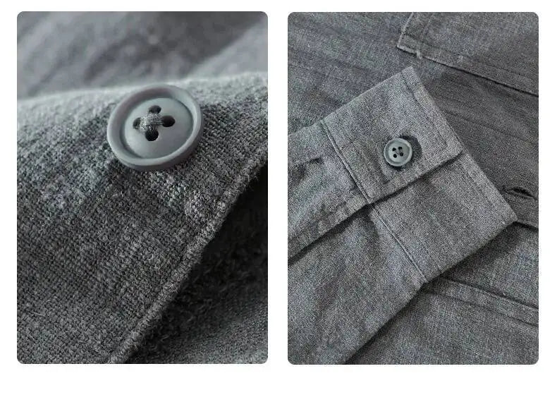Autumn Retro Tooling Linen Jacket For Men Japanese Styles Sold Color Simple Versatile Multi-pocket Male Thin Jackets and Coats