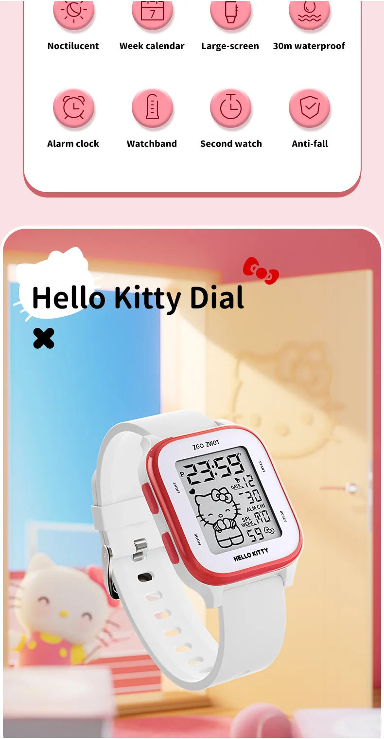 ZGO X Sanrio Hello Kitty Watch For Girls Student Kids' Electronic Watches Waterproof Sports Wristwatch Girl Child Gift Box 878