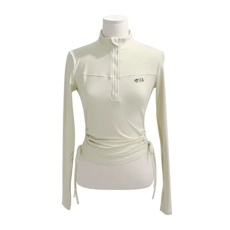 Swimwear Sports Style Long Sleeved Sunscreen Fashion Two-piece Set Women Conservative Slimming Effect Drawstring Flat Corner