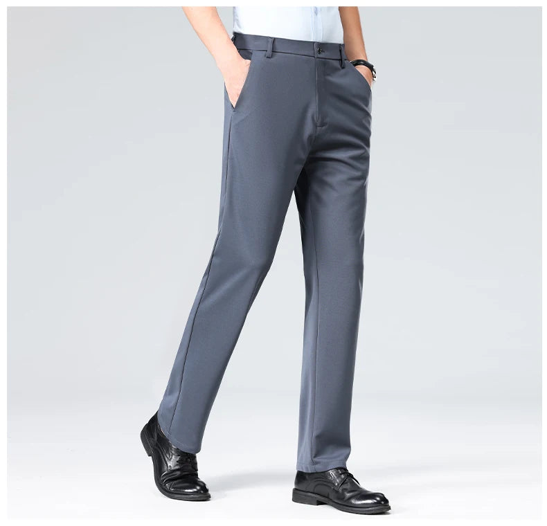 29-42 Men's Summer Thin Fashion Business Casual Suit Pants Long Pants Men's Elastic Straight Sleeve Formal Pants Plus Size 28-40