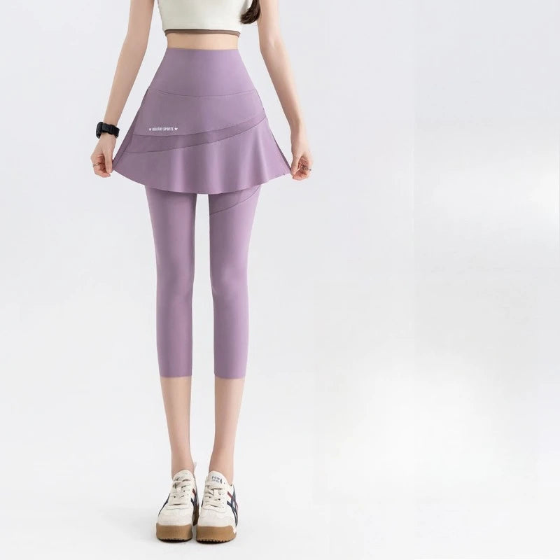 Fake Two Short Skirt Pants with Summer Pockets Crotch Half Skirt for Women High Waisted Oversized Quick Drying Sports Yoga Pants