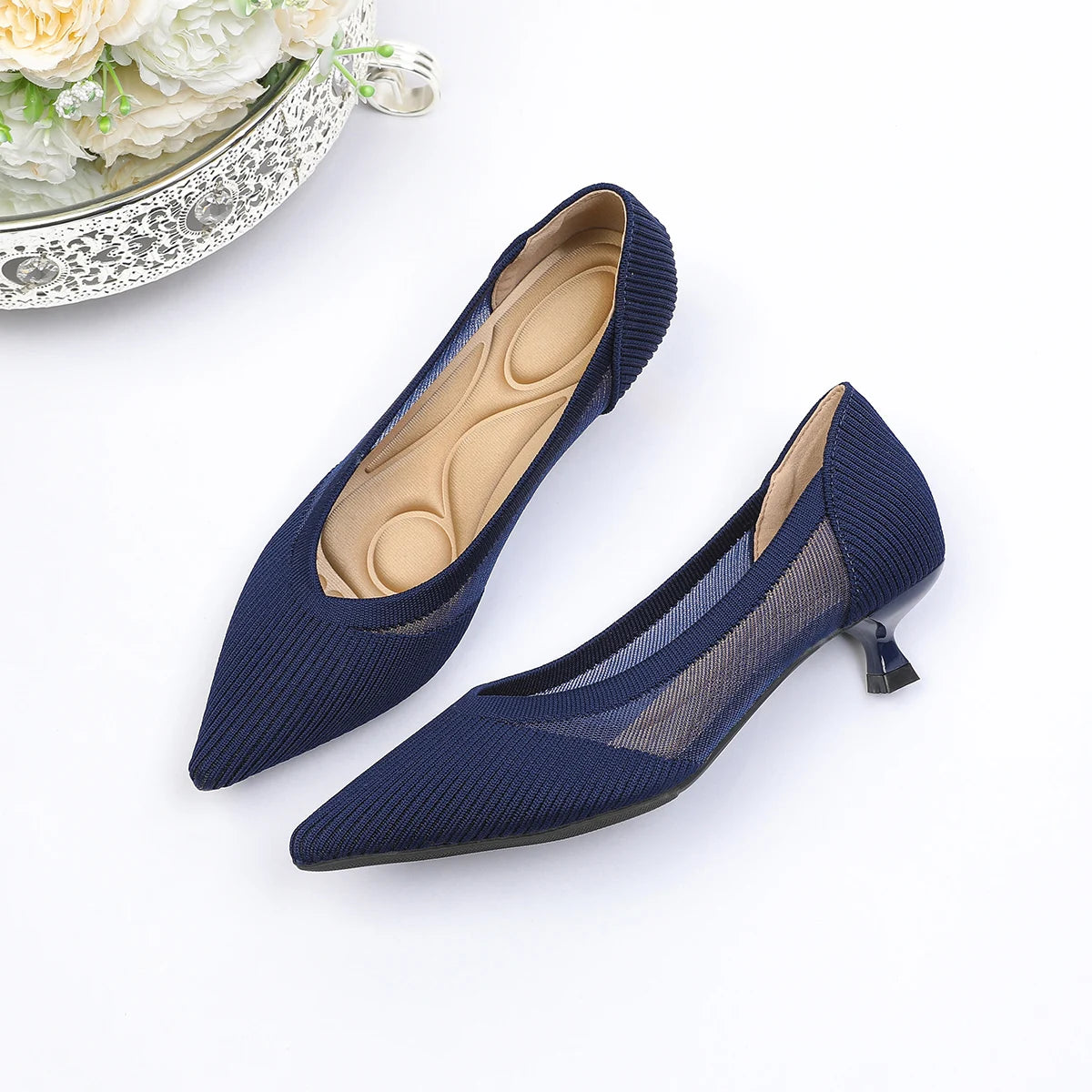 Women's High Heels 2025 New Knitted Breathable Mesh Fine Fashion Comfortable Lightweight Shoes Spring and Autumn