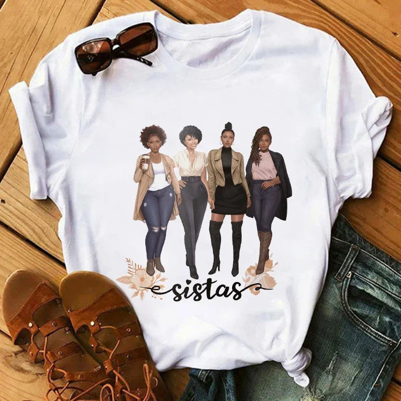 Fashion Print T-shirt Kawaii Melanin T Shirt Women Funny Black African Curly Hair Girl Graphic Tees Aesthetic Tshirt Female