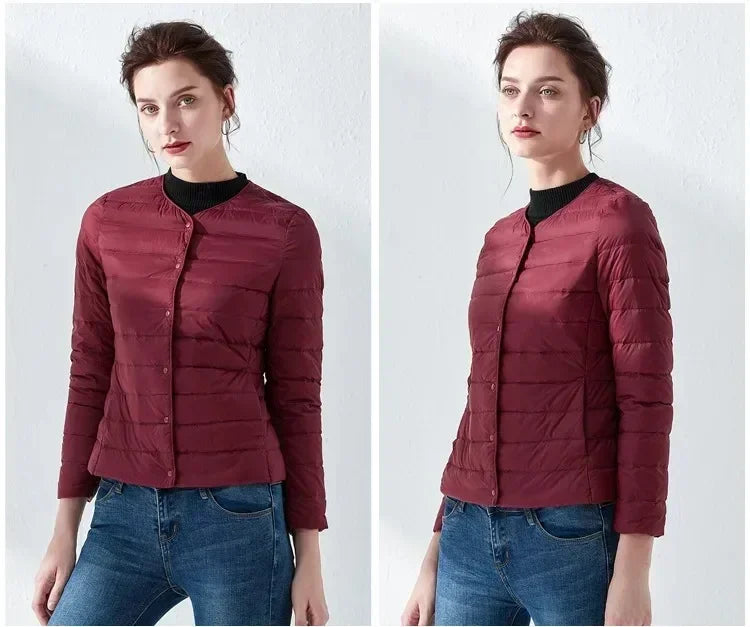 2024 New Autumn Winter Warm Ultra Light Weight Puffer Coats Down Jacket Women Slim Jacket Female Fashion White Duck Down Coat