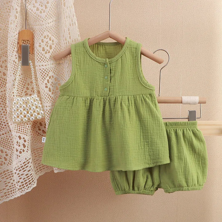 Toddler Girl Outfit Cotton Set 1-5Y Kids Girls Sleeveless Ruffle Top and Shorts Cute Casual Summer Children's Clothing Wear