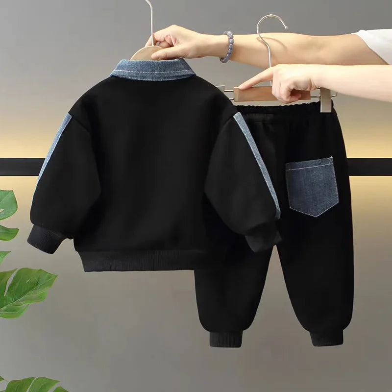 2026 Toddler Boys Clothes Set Spring Autumn Polo Collar Long Sleeve Sweatshirt Pants 2 Piece Outfits Kids Boys Casual Tracksuit BAZAARHUBO