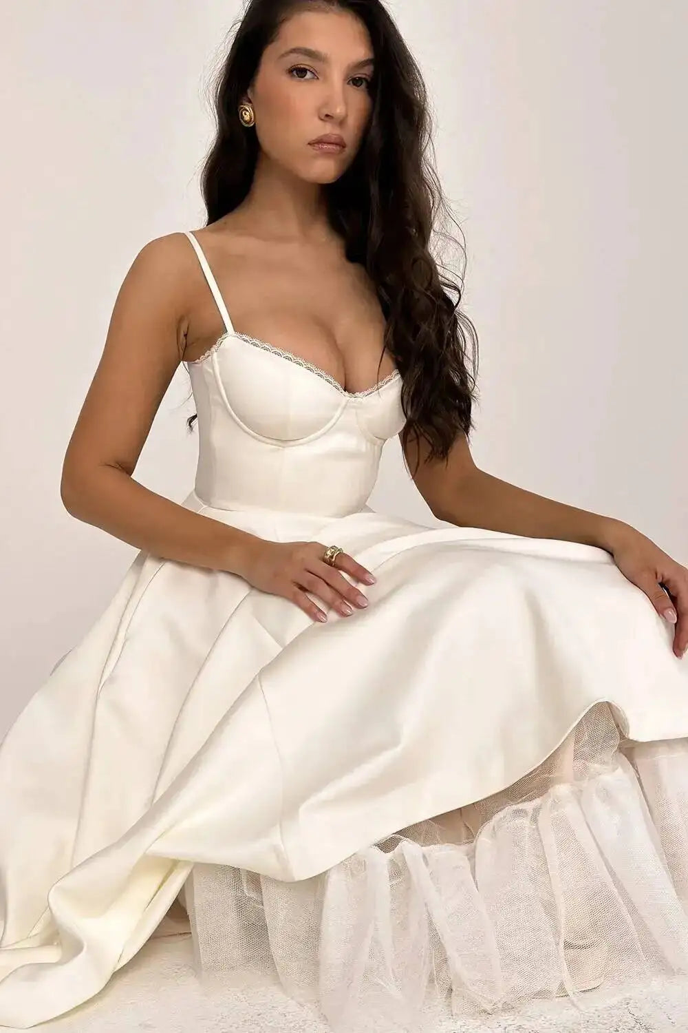 2026 Spring/summer High End Satin Strapless Heavy Industry French Waist Strap Sexy Hot Girl Medium Long Dress Women Elegant