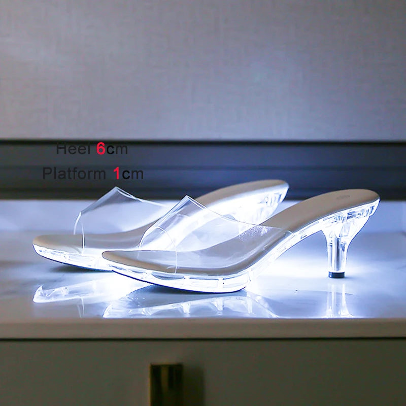 6CM New Outdoor Transparent Crystal Summer Sandals Women's Slippers  Beach Ladies Clear High Heels Sexy Women Party Shoes White