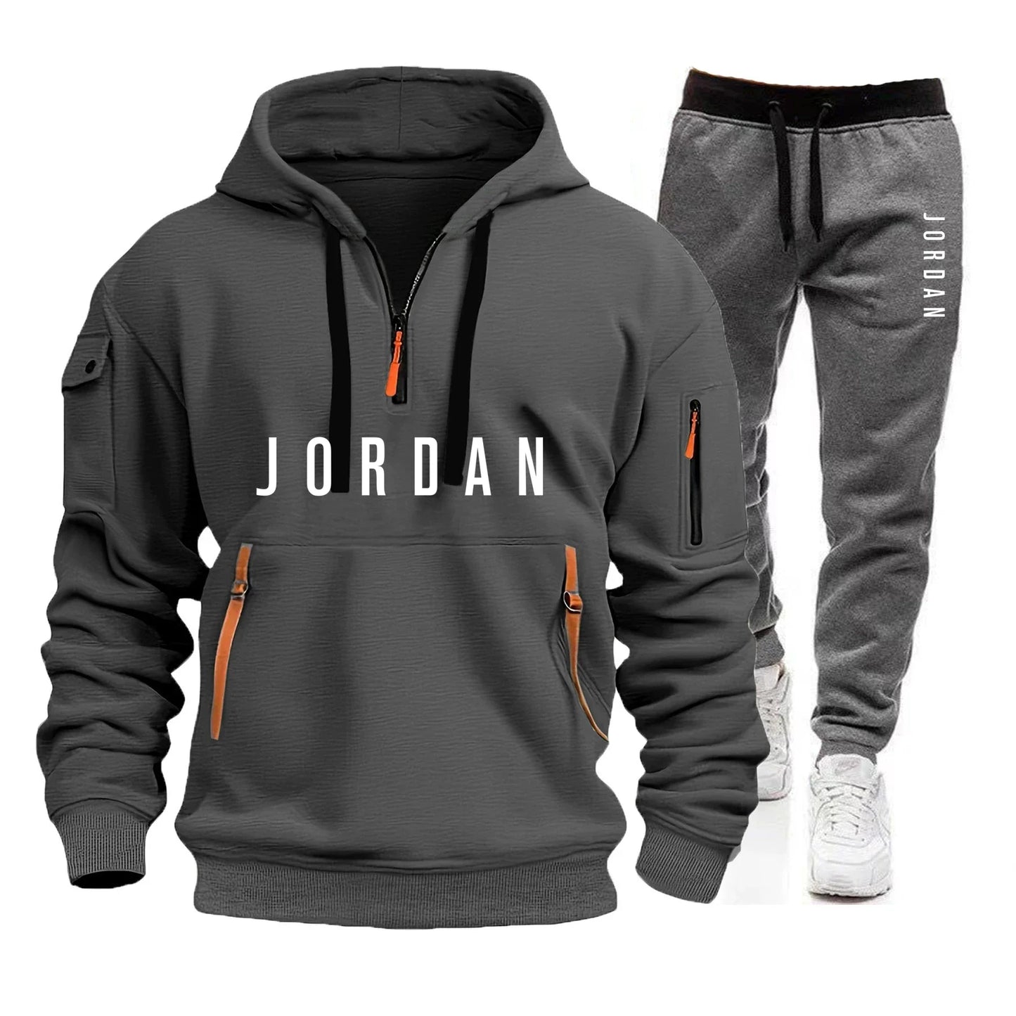 Autumn and winter men's sweatshirt set, fashionable and casual set, windproof thickened men's sportswear and pants 2-piece set