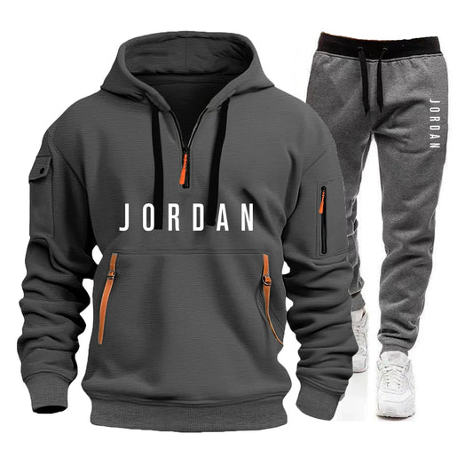 Autumn and winter men's sweatshirt set, fashionable and casual set, windproof thickened men's sportswear and pants 2-piece set