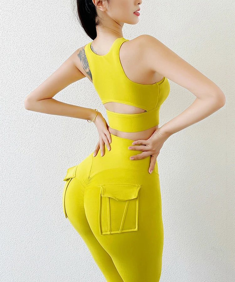 TRY TO BN Women Leggings Yoga Pocket Pants High Waist Sports Leggings Push Up Fitness Pants Stretch Soft Elasticity Running Gym