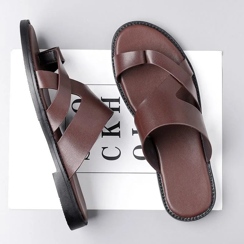 Sandals for Men Slippers Genuine Leather Luxury Brand Fashion  Men Flats Casual Non-slip Beach Sandalia Zapatos Hombre 2024