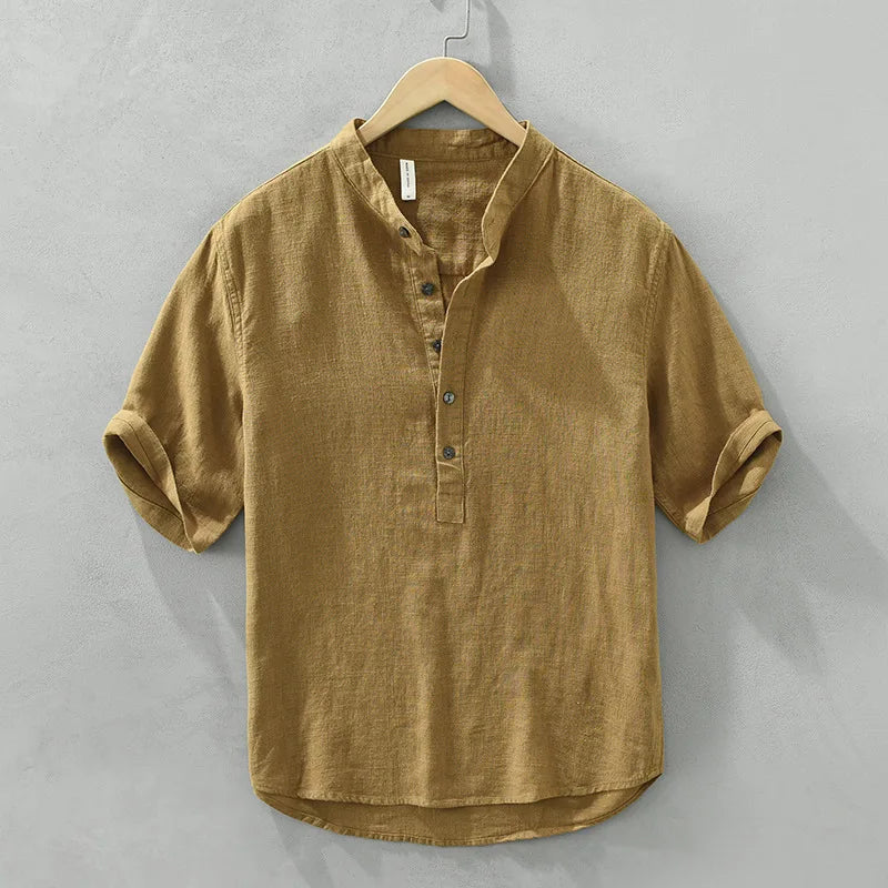 Summer New Linen Cotton Casual Pullover Shirt for Men Clothing Vintage Short Sleeve Streetwear C2559