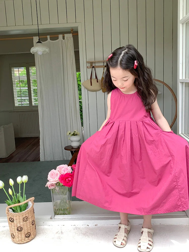 Girls Casual Dresses Girls' Dresses with Large Hemlines Sleeveless Casual Kids Dresses for Girls 2 To 8 Years Princess Dress