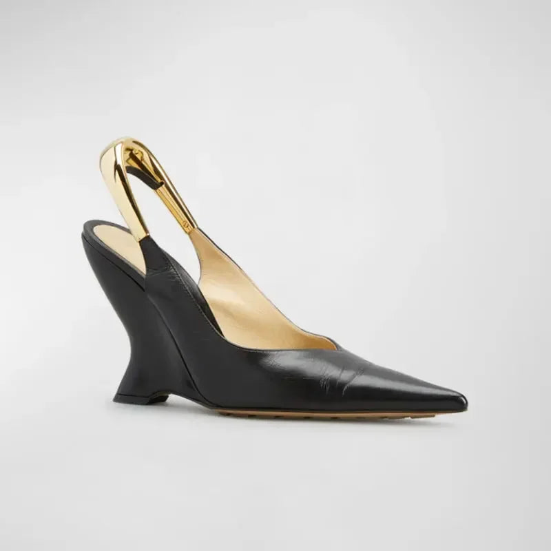 Summer 2024 New High Heels Thick Sole Thick Heel Lacquer Leather Shallow Mouth Pointed Fashion Sexy Women's Oversized Shoes