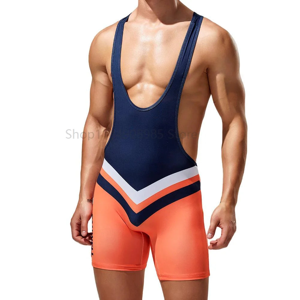 Men Undershirts Vest Bodysuit Wrestling Singlet Bodybuilding Jumpsuit Shorts Gym Fitness Workout Sport Tanks