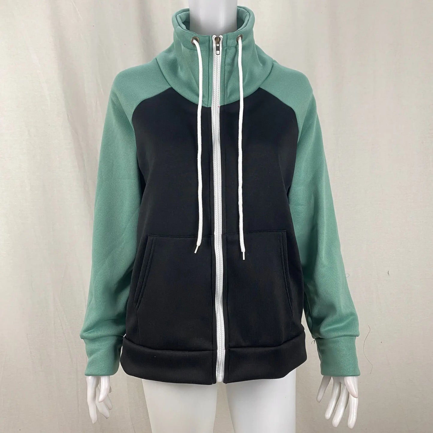 2025 Autumn Winter Women's High-neck Sweatshirt Casual Pocket Pile Collar Fleece Zipper Cardigan Color-blocking Velvet Coat