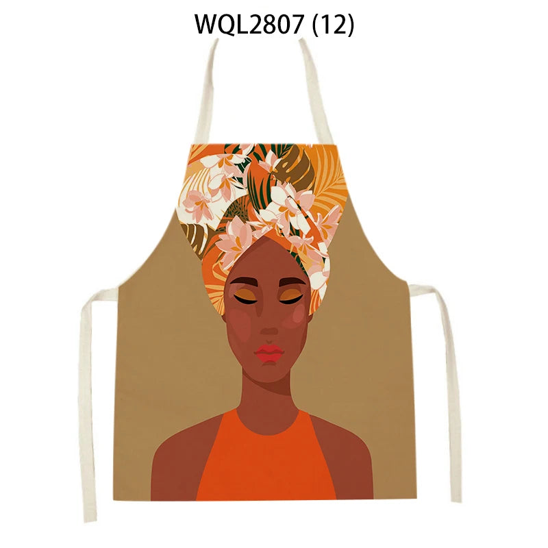 African Style Kitchen Aprons Linen Cooking Waist Bib African Woman Pattern Household Cleaning Sleeveless Pinafore Baking Aprons