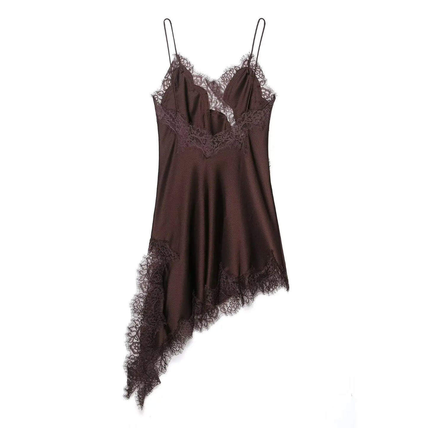 KONDALA Women Sexy High Street Lace Cami Short Dress Asymmetrical Dress 2025 Spring Autumn Fashion Party Dinner Date Mujer Dress
