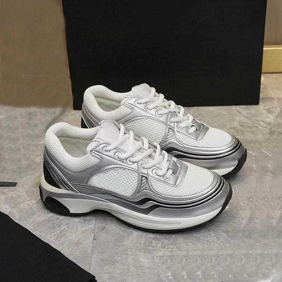 High quality unisex flat sports shoes, women's casual shoes, lace up styles, running shoes, luxurious patchwork casual shoes