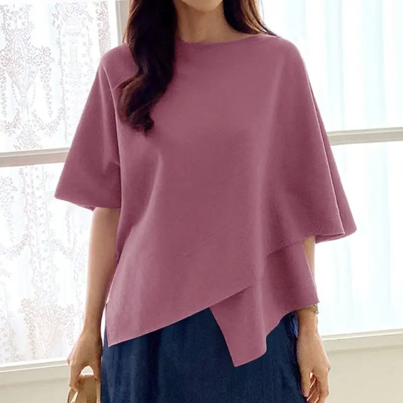 ZANZEA Women Fashion Blouse Chic 3/4 Sleeve Ruffle Hem Top Shirt 2025 Summer Round Neck Loose Blusa Elegant Irregular Work Tunic
