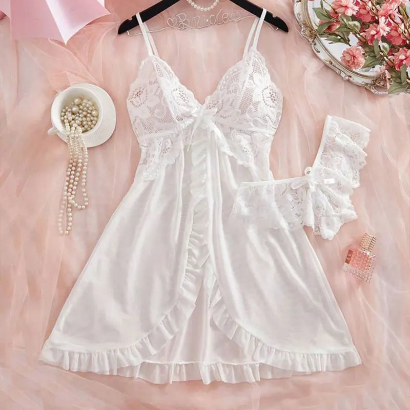 Pink Kawaii Sets Plus Size Sexy Underwaes For Women Y2k Luxury Night Dress 2-Piece Panties Lingerie Set Female Mini Bikini Thong
