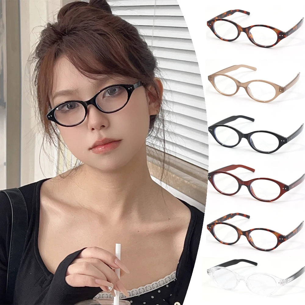 Y2K Retro Oval Frame Glasses Women Leopard Ins Sweet Cool Eyewear Trend Brand Reading Computer Anti Blue Light Eyeglasses BAZAARHUBO