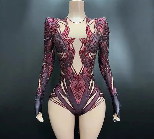 singer's commercial performance, dazzling performance outfit European and American sexy wormhole perspective triangle jumpsuit