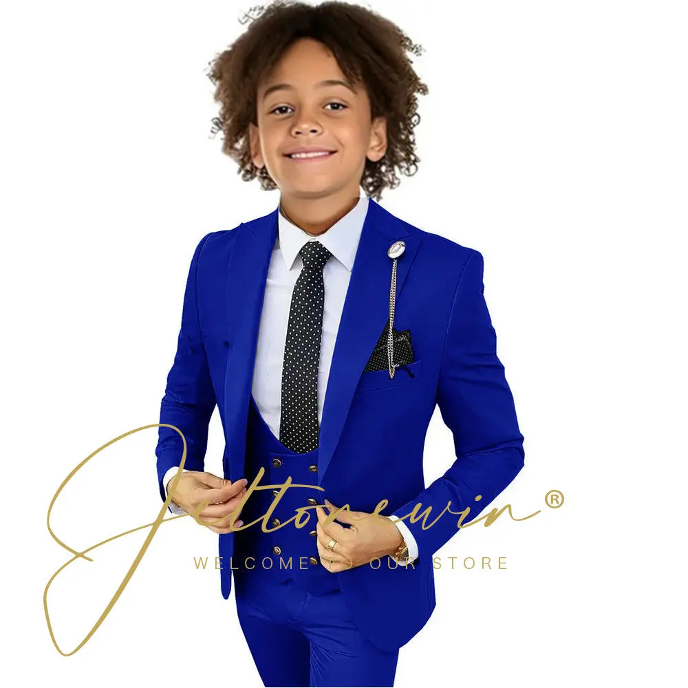Boys Suit Peak Lapel 3 Pieces Jacket Vest Pants Black Formal Tuxedo Child Blazer Party Dress Wedding Set conjuntos de blazer