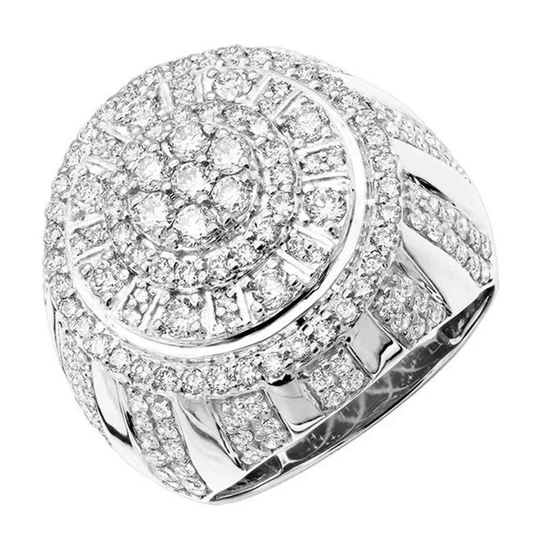 Ofertas Hip Hop Style Trendy Men Rings Copper Ring Iced Out Bling Pave Cubic Zirconia Geometry Ring Charms