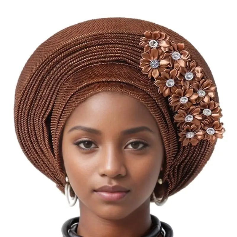 39BD African Turban Headwrap for Female Fashion Formal Head Scarf Bonnet Hat Turban Ethnic Flower Head Turban Nigerian Hat