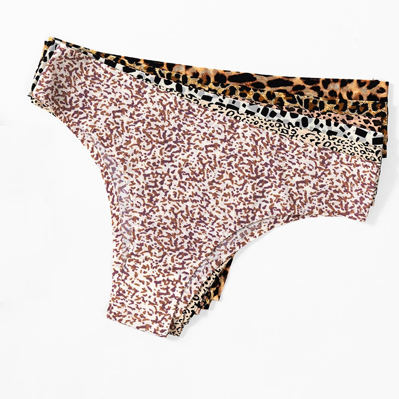 POBLADOR Women's Panties Fashion Leopard Bikini Sexy Thongs Seamless G-Strings Intimate Satin Lingerie Sports Fitness Underpants