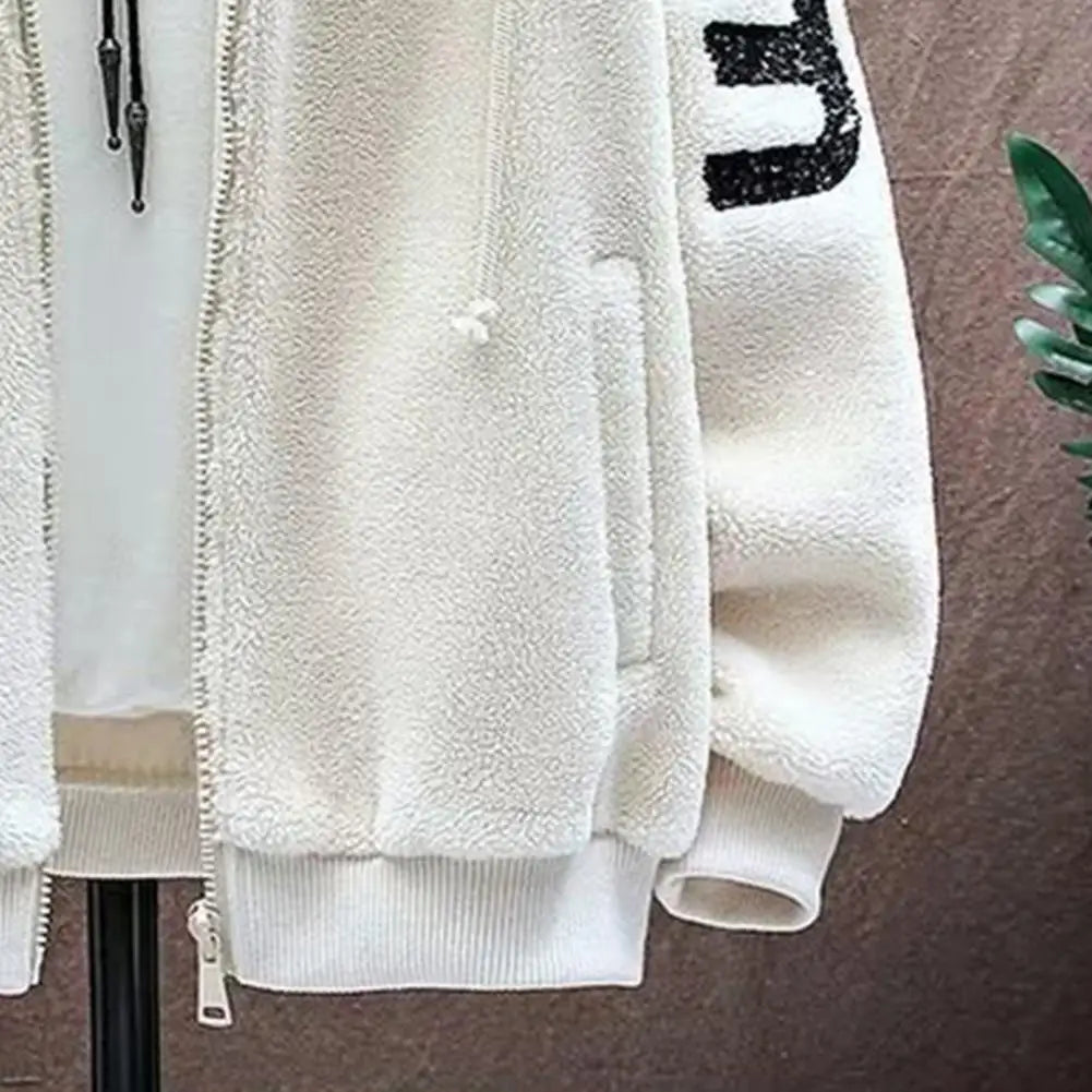Faux Sherpa Thickened Men Jacket Zipper Closure Pockets Hooded Jackets Casual Thickened Sherpa Lining Winter Warm Men's Jackets