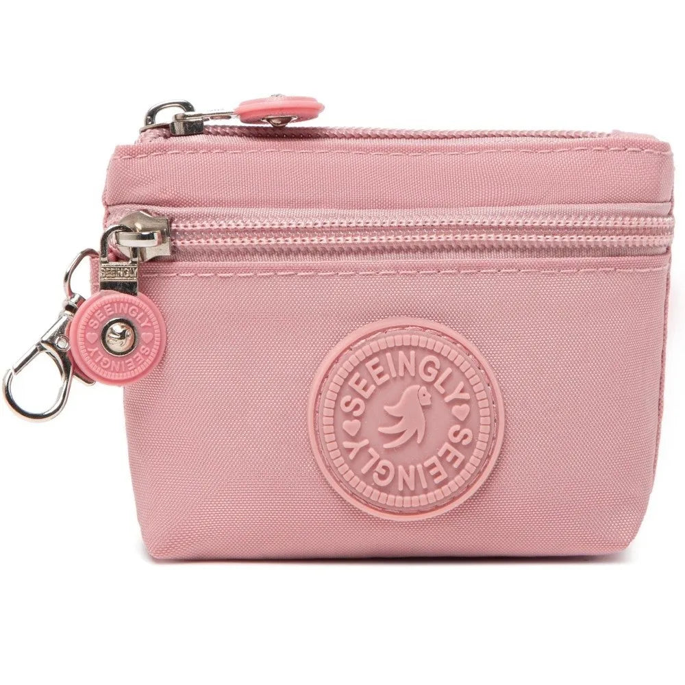 New Solid Color Women Wallet Nylon with Keychain Coin Purse Waterproof Zipper Clutch Ladies
