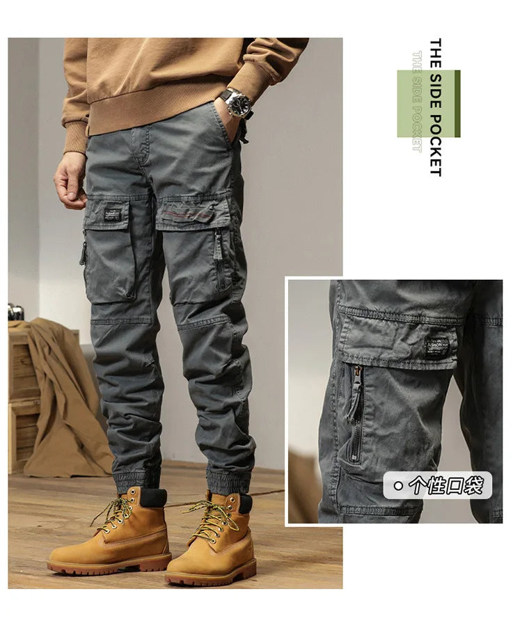 The new men's American retro sporty design in 2025 features multi-pocket, versatile drawstring work pants and stretch trousers
