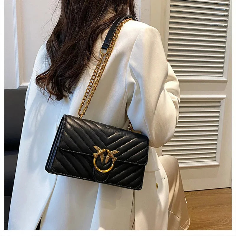 Women Embroidered Small Square Bag Chain Swallow Bag High End Versatile Shoulder Crossbody Bag Fashion Daily Ladies Handbag