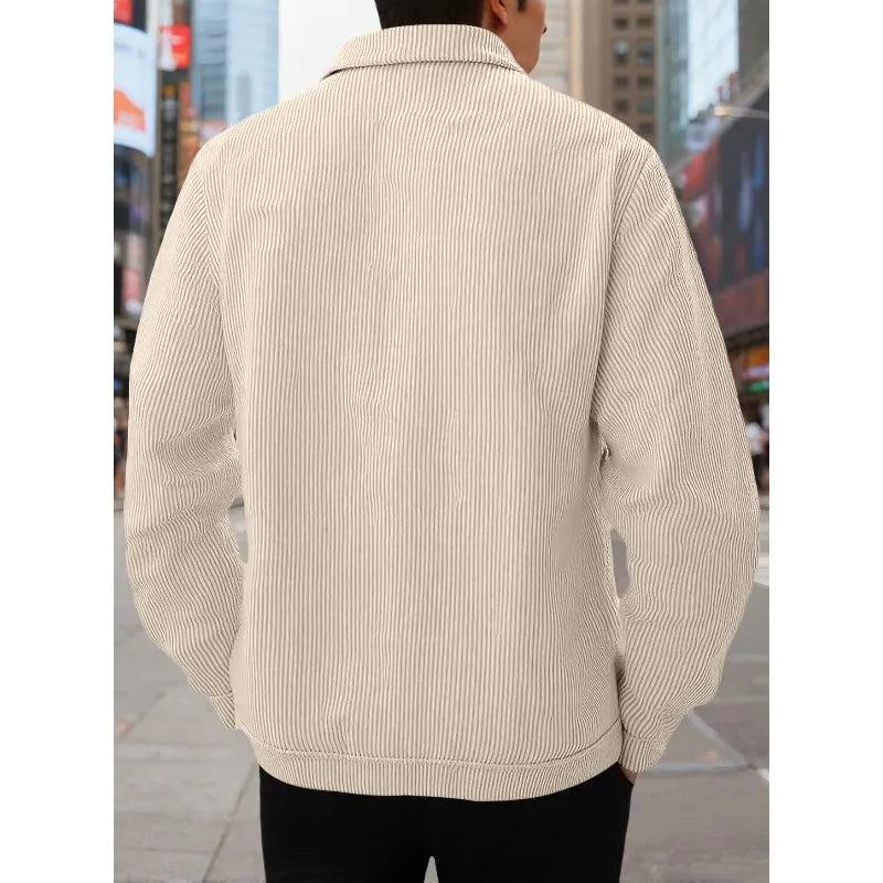 Men's Corduroy Trucker Jacket Casual Button Down Long Sleeve Lapel Collar Pocketed Coat for Daily Wear Streetwear Outfits