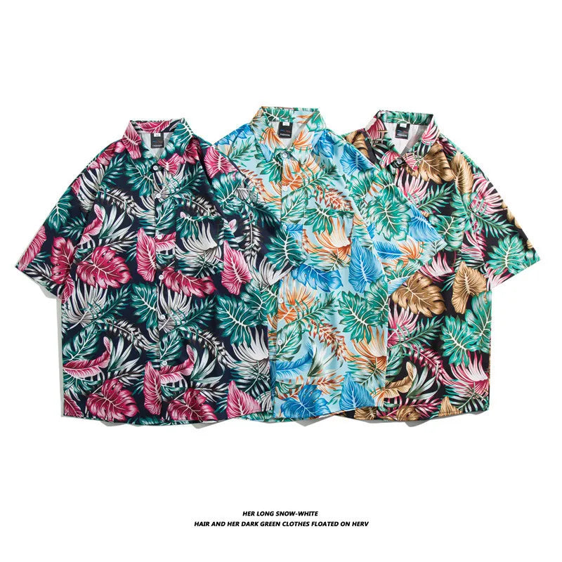 Men's Hawaiian Polyester Summer Short Sleeve Shirt Tropical Leaf 3D Pattern Printing Beach Male Shirts Casual Blouse For Men