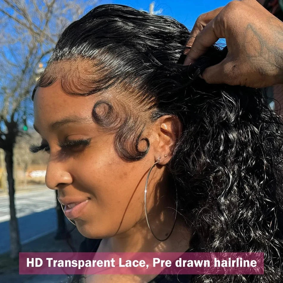 13x6 Brazilian Deep Wave Transparent Lace Front Human Hair Wigs For Women Pre plucked Wig No Glue Precut Lace Wig Isee Remy Hair