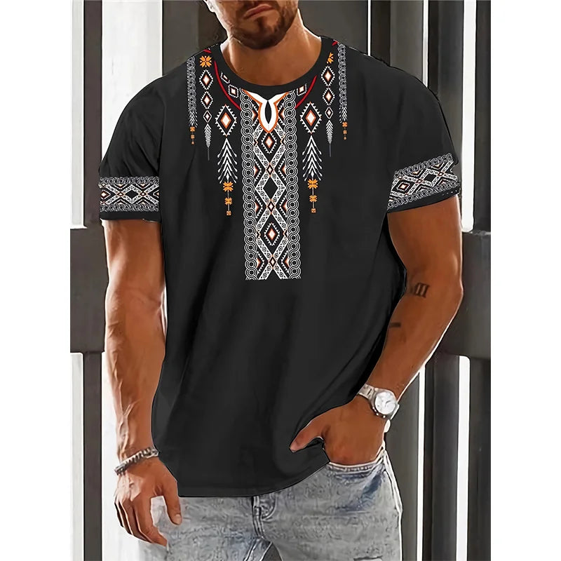 African Ethnic Pattern T-Shirt For Men Tribal Dashiki 3D Printed Tees Summer Casual Short Sleeve Loose T Shirts Round Neck Tops