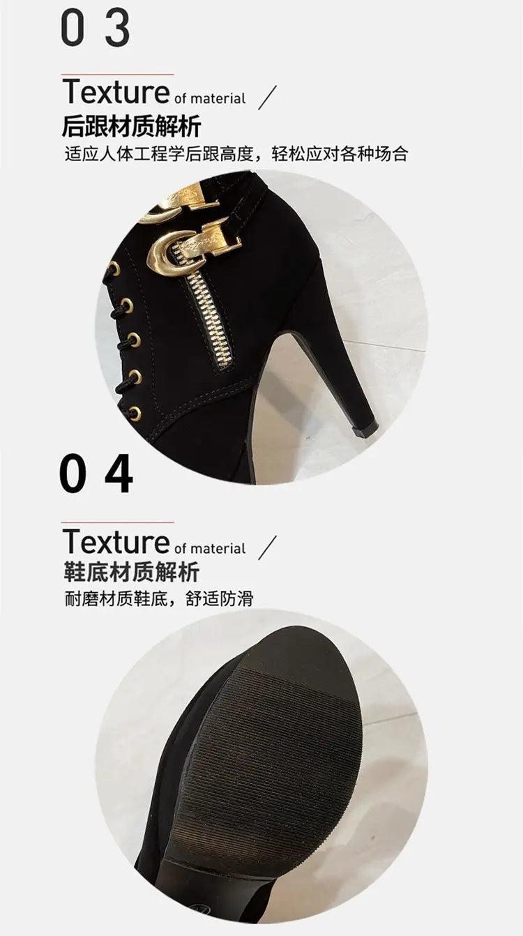 Women High Heels Stiletto Ankle Boots 2025 Autumn Fashion Lace-up Side Zipper Boots Female Platform Solid Color Short Booties