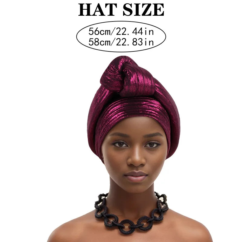 Handmade Big Knotted African Turban Cap Headtie Female Head Wraps Nigeria Wedding Party Headpiece Pre-Tied Headscarf Bonnet 2024