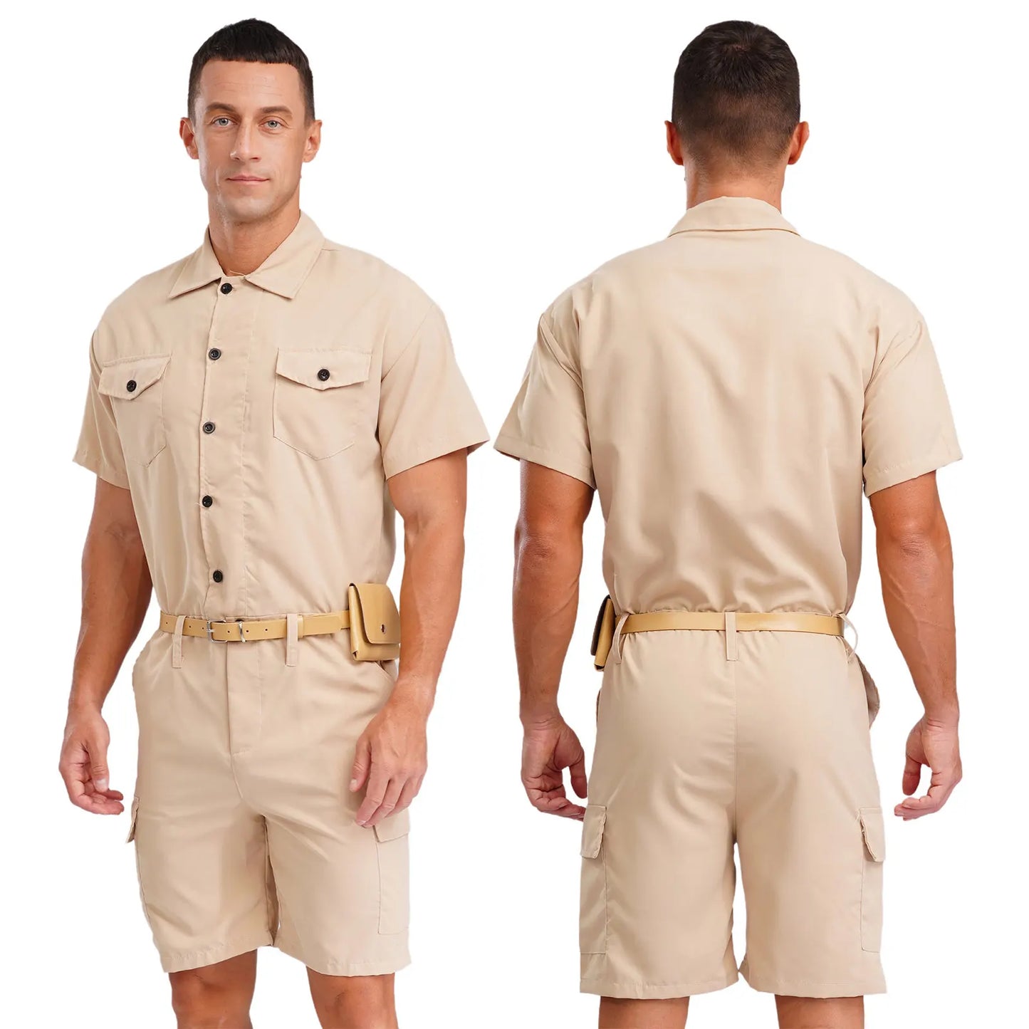 Mens Overalls Work Cargo Jumpsuit with Purse And Belt Workshop Uniform Multi-pocket Shorts Bottom Coveralls Rompers Work Wear