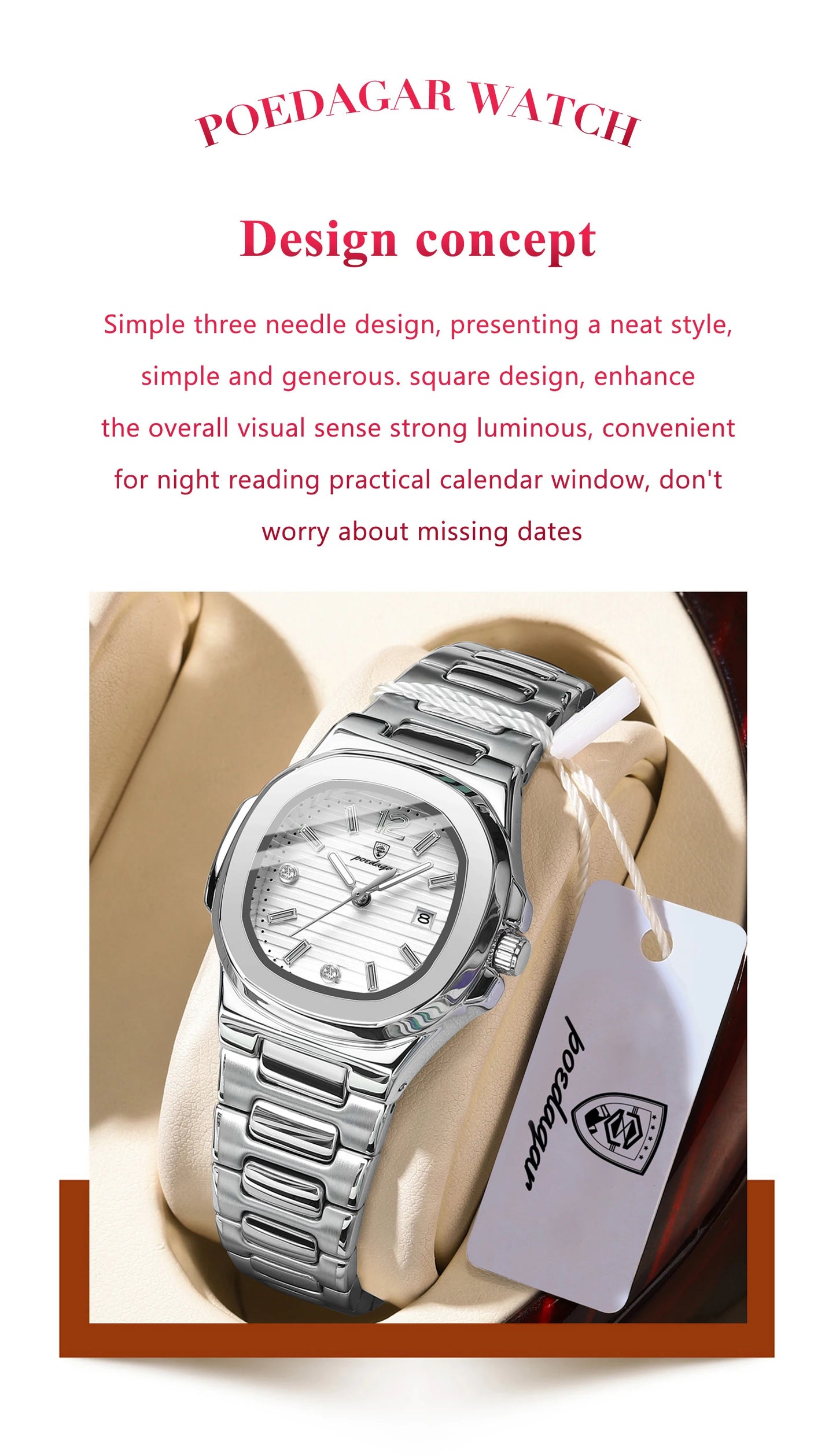 POEDAGAR Casual Fashion Ladies Wristwatch Luminous Waterproof Date Woman Watch Luxury Quartz Square Women's Watches Reloj Hombre