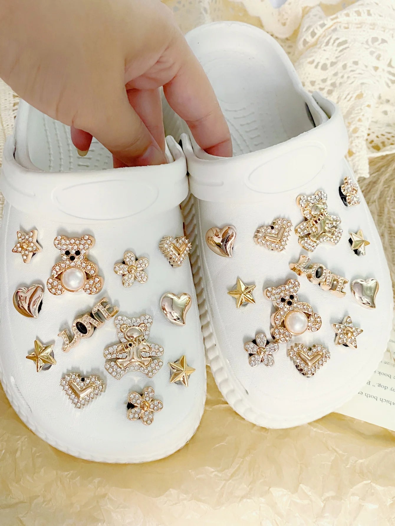 26pcs Detachable Fully Rhinestone Small Bear Shoe Charms, Suitable For Clogs, Beach Sandals & Slippers