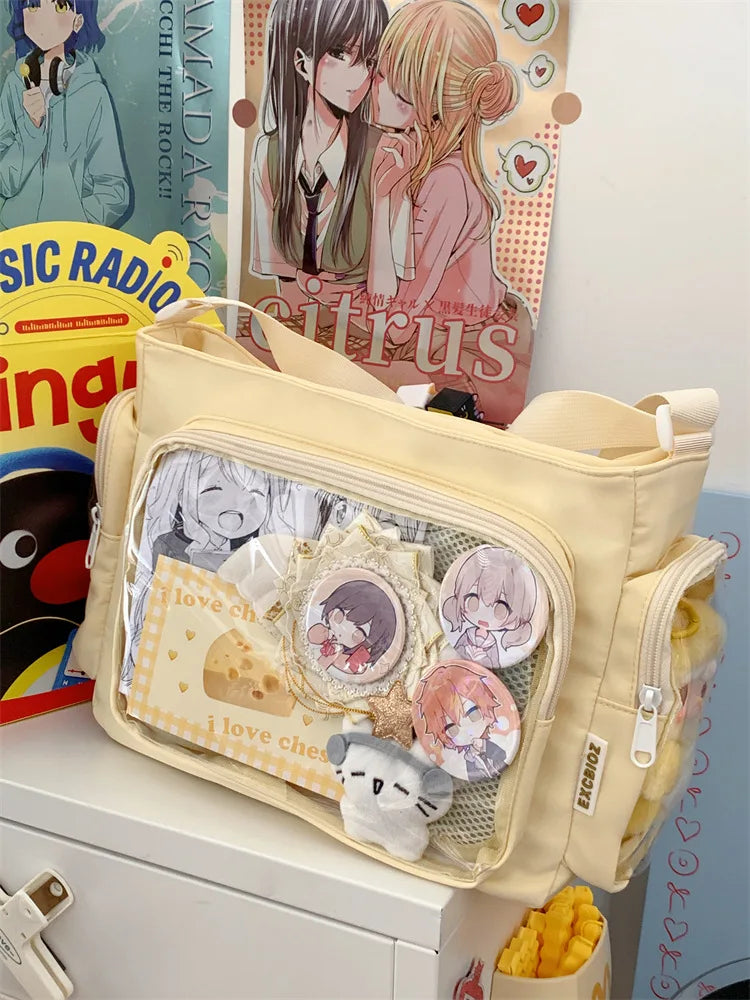 Trendy Transparent Simple Crossbody Bag for Girls Large Capacity School Shoulder Bag Comfortable and Versatile Texture Ita Bag