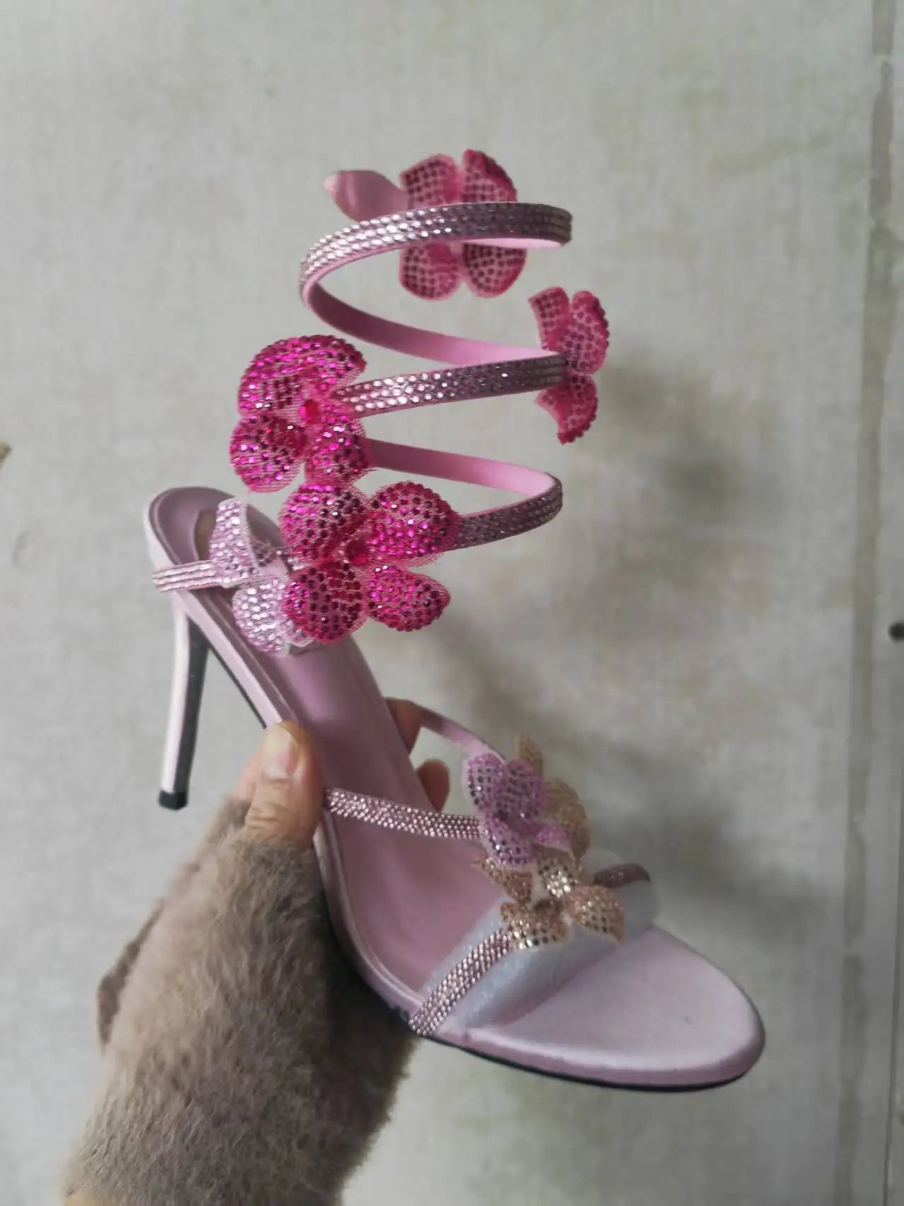 Aneikeh Sexy CRYSTAL Flower Narrow Band Ankle Strap Sandals Woman Thin High Heels Street Style  Pole Dancing Ladies Shoes