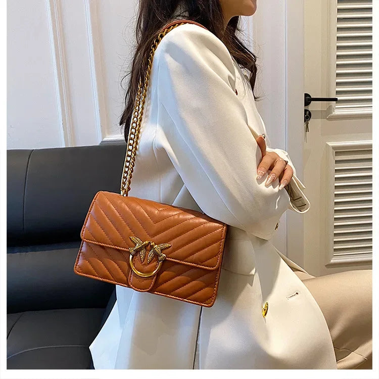 Women Embroidered Small Square Bag Chain Swallow Bag High End Versatile Shoulder Crossbody Bag Fashion Daily Ladies Handbag