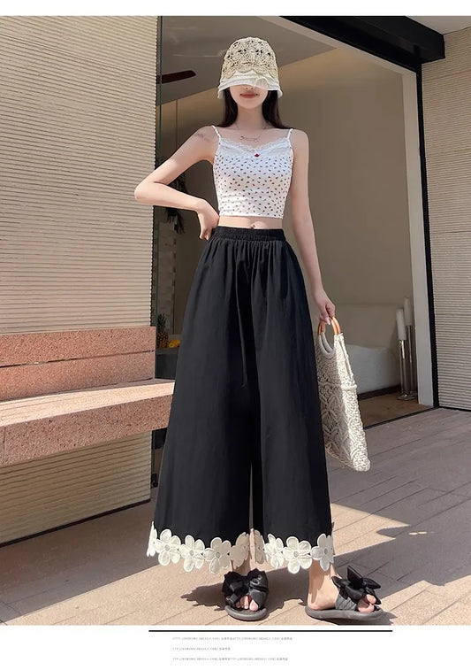 Spring and summer best-selling styles: leisure, fresh, country style, cute, versatile, floral high-waisted nine-tenths pants